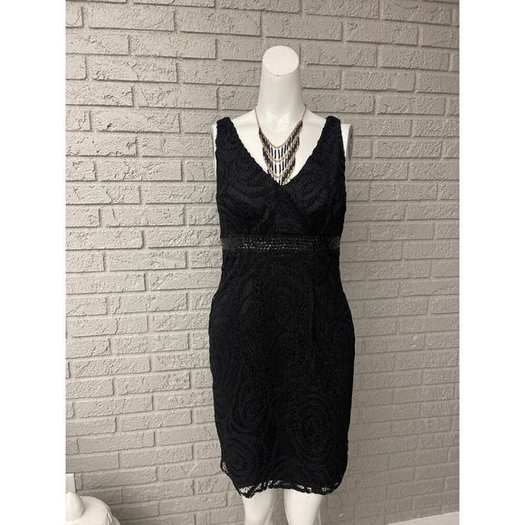 Aidan Mattox Women Black Sleeveless Sequined Lace Dress Size 4 - Picture 1 of 11